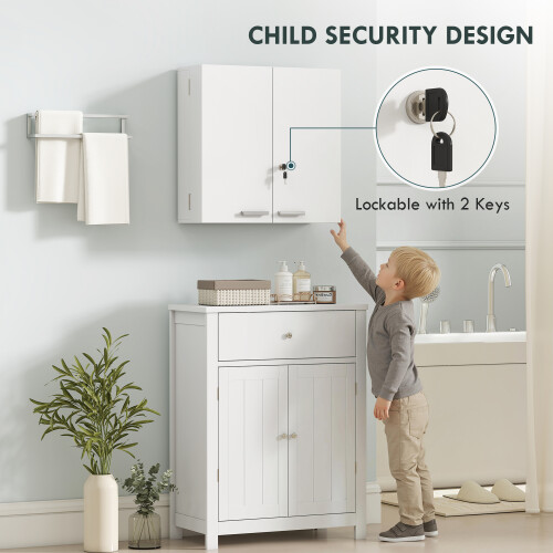 Homcom HOMCOM Wall Mount Medicine Cabinet with Key Lock and 2 Doors, White 2