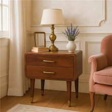 2-Drawer Solid Wood Nightstand – Brown, 35*45*55cm