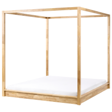 Four Poster Bed Wood HERLIERE 180 x 200 cm (EU Super King) Light Brown