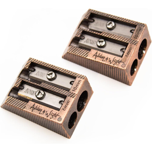 (Copper, Double Hole) Ashton and Wright Metal Pencil Sharpeners - 2 Pack 1