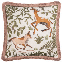 Fable Fox and Deer Embroidered Cushion Willow