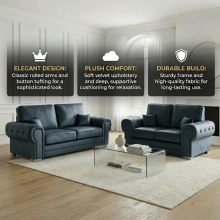 (3 Seater, Velvet Steel) Verona 3 & 2 Seater Sofa Set 2,3 Seater Sofa Living Room Upholstered Plush & Naples