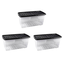 Strata 80L Curve Clear Plastic Storage Box with Lid - 3 Pack