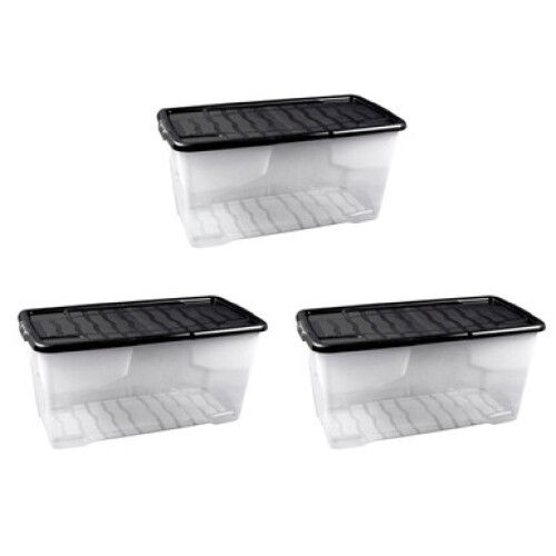 Strata Strata 80L Curve Clear Plastic Storage Box with Lid - 3 Pack