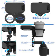 Universal Easy to Use 2-in-1 Dual Car Cup Holder ABS+ Polyurethane Black Wireless recharge