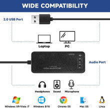 3-Poorts USB 2.0 Hub Externe 7.1-Kanaals Geluidskaart Headset Microfoonadapter voor Pc Zwart
