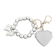 Sweet Beaded Bows Keychain Heart Pendant Keyring For Girl Bag Phone Case love mirror bow