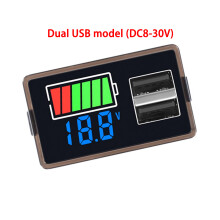 Automotive Battery Monitor With Double USB Port Real Time Voltages Digital Readout Blue