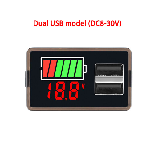 DC8-30V Battery Level Indicator Double USB Port Clear LED Screen Display Red