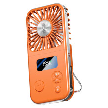 Mini Cooling Fan with Front Display and Fold-Out Stand for Commute Orange