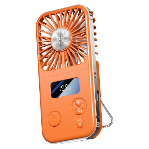 Mini Cooling Fan with Front Display and Fold-Out Stand for Commute Orange