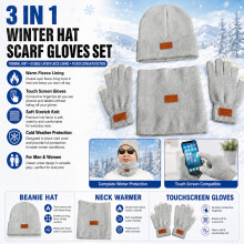 3 in 1 Beanie Hat Scarf Gloves Unisex Winter Set