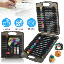 24 Colors Acrylic Paint Pens Brush Tip Waterproof for Rock Painting Wood Plastic