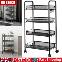 4-Tier Storage Trolley Kitchen Shelf with Swivel Wheels For Living Room Bathroom