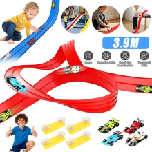 Double-Track Flexible Race Track DIY Racing Car Ramp Portable Roll Up Kid Toy