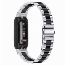 Polsband compatibel met Fitbit Inspire 3, roestvrijstalen vervangende slimme horlogeband met drie kralen