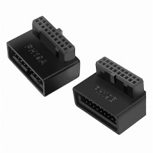 U3-091 PH19A+PH19B 2 Pcs USB 3.0 20 Pin Male to Female Extension Adapter, 90 Degree Up and Down Angled Overmold Converte
