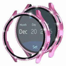 Compatible con funda de PC Samsung Galaxy Watch7 de 40 mm con decoración de diamantes de imitación y protector de pantal