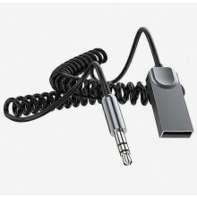 Car Bluetooth Receiver, Hands-Free Calling, Spring Cord, 3.5mm AUX Wireless Audio Adapter for Car Stereo