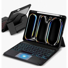 Magnetic Detachable Bluetooth Keyboard Case for iPad 10.2 2019-2021, PU Leather with RGB Backlight
