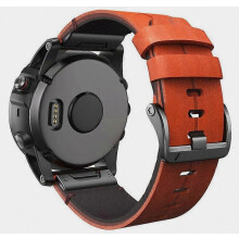 Ag luí le Garmin Fenix 7X Genuine Leather Watch Band Replacement Wrist Strap, Black