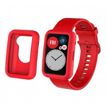 Silicone Watch Band Compatible with Huawei Watch Fit, Adjustable Replacement Wrist Strap with Anti-Scratch Protective Ca