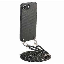 Cás Comhoiriúnach le haghaidh iPhone 16e, Uigeacht Snáithín Carbóin PU PC TPU Clúdach Fón Frith-titim le Lanyard Crossbo