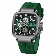 Square Watches for Men Brown Silicone Chronograph Fashion Sports Watch Luminous Waterproof Casual Wrist Watches Blue Red White