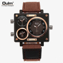 Oulm 3595 Mens Watch Analog Coffee Leather Strap 3 Sub-dials