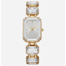 Suqare-polshorloges voor dames: dames goudkleurige retro kleurrijke strass steentjes, elegant analoog quartz roestvrijst