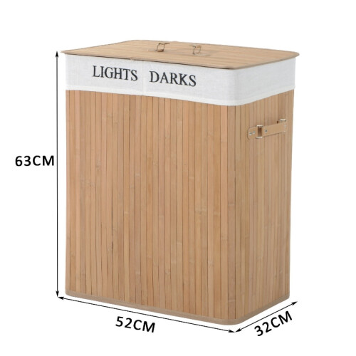 100L Collapsible Wood Laundry Hamper with Lid 2