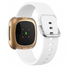 Vervangende siliconen sporthorlogeband compatibel met Fitbit Versa 4 en Sense 2, zachte verstelbare band met roestvrij