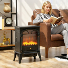 HOMCOM Portable Fireplace with Adjustable Thermostat, 2 Heat Settings, Black