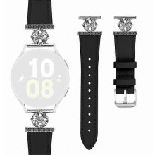 Compatibel met Garmin Vivoactive 5 en Active 5 horlogeband, verstelbare riem van echt koeienleer met bloemendecor
