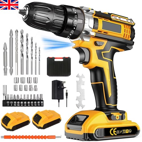 2 Battery 21V Cordless Drill Combi Driver High Power Electric Screwdriver Set UK