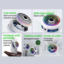 Mobile Phone Magnetic Semiconductor Radiator with LED Light 3 Gear Cooling Fan White