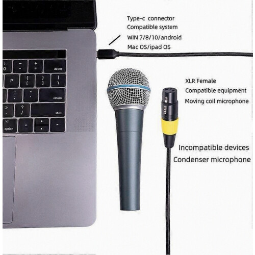 Καλώδιο μικροφώνου USB-C 3m από αρσενικό σε XLR θηλυκό, καλώδιο σύνδεση 2