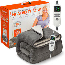 (Extra Large, Luxury Sherpa Fleece) Wärmer Electric Heated Throw with 9 Heat Settings