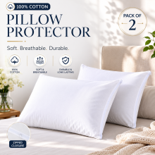 Pillow Protectors Pair Pack 100%Cotton AntiAllergy Zip Pillowcases Covers74x48cm