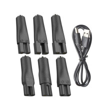 Compatibele 7-delige set met DC 5,5 x 2,1 mm binnendraadstekker voor scheerapparaten met twee gaten.