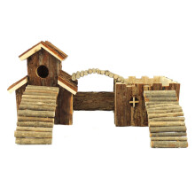 Classic Small Animal Double Wooden House with Bridges - 46x17x23cm