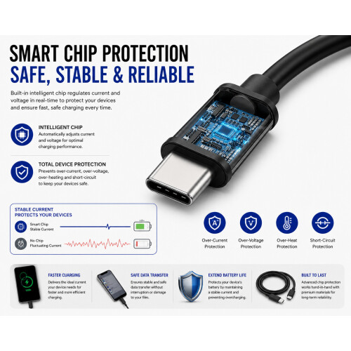 USB Type C to USB Type C Cable 2M EXTRA LONG FAST CHARGING For Samsung Galaxy 1