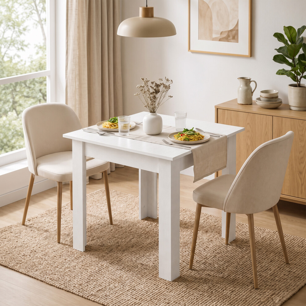 Homcom Square Dining Table, Kitchen Table With White Wood Effect