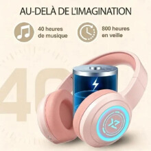 (Růžová) Bezdrátová sluchátka Bluetooth 5.4 | HiFi stereo, skládací, vestavěná