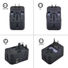 (Černá) Univerzální cestovní adaptér/nabíječka, US EU UK AU se 2 USB porty pro
