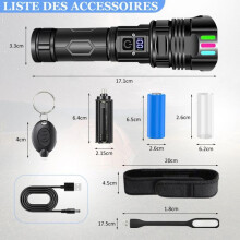 Dobíjecí svítilna, 120 000 lm, 5 režimů, 5000 mAh, teleskopický zoom, IP67