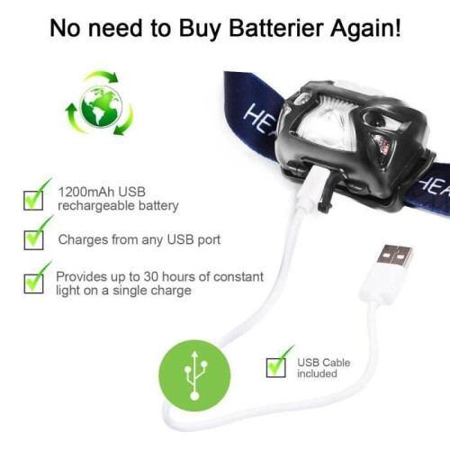 Hoofdlamp - DBA - USB oplaadbaar - IPX4 waterdicht - Bewegingssensor - 300 lumen 2