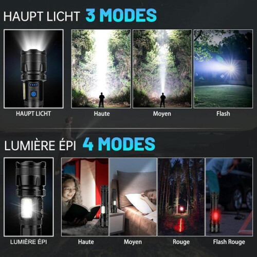 Linterna LED ultra potente, 100.000 lúmenes, recargable. 2