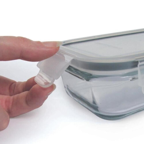 Set van 9 stapelbare, luchtdichte glazen voedselbewaarcontainers met klikdeksels. 2