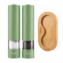Cooks Professional Electric Salt and Pepper Mill Set with Bamboo Base | Green